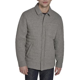 Tommy Hilfiger Mens Quilted Wool Blend Shacket, Heather Grey, M
