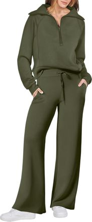 Generic Women 2 Piece Outfits 2025 Fall Fashion Airport Wide Leg Pants Lounge Set Leisure Vacation Clothes Sweatsuits