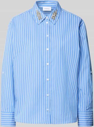 Comma Regular Fit Hemdbluse mit Ziersteinbesatz in Bleu, Gr&ouml;&szlig;e 34