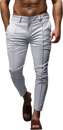 Generic Mens Skinny Stretchy Khaki Pants Colored Pants Slim Fit Slacks Tapered Trousers Stretch Chinos Men (Grey, S)