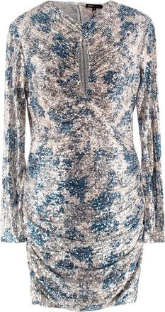 Maje Silver/ Blue Raquine Sequin-Embellished Draped Mini Dress Size XS