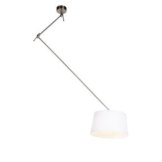 QAZQA R&uacute;stico L&aacute;mpara Colgante De Acero Con Pantalla De Lino Blanca 35 Cm - Blitz Lino /acero Cil&iacute;ndra /alargada /redonda Adecuado Para Led Max. 1 X 60 Watt