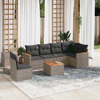 vidaXL Vidaxl - Set De Sof&aacute;s De Jard&iacute;n 7 Piezas Con Cojines Rat&aacute;n Pe Gris