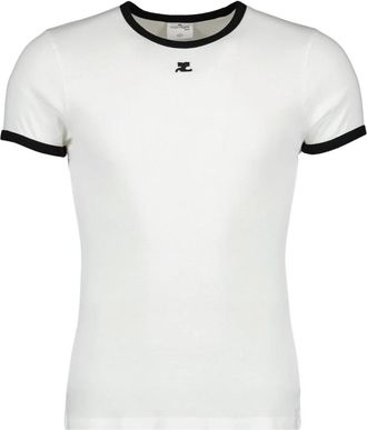 Courr&egrave;ges Contrast Signature T-shirt - Heren - T-shirts - Wit - XS - Katoen - Tops