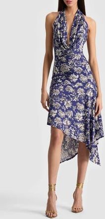 Alice & Olivia Dani Floral Asymmetric Halter Dress in Blooming Wild Indigo at Nordstrom Rack, Size 14