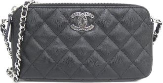 Chanel Black Grained Calfskin Chain/Shoulder Wallet (Pre-Owned)