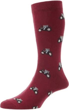 Hj Hall HJ61 Cotton Rich Tractor Design Socks / UK 6-11 (Claret)
