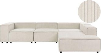 Beliani Modular Corner Sofa 4 Seater ARDAL Corduroy Off-White Left Hand