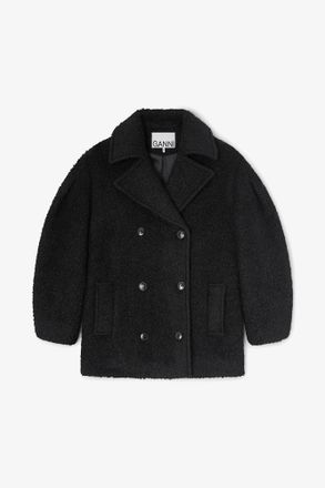 Ganni Black Boucle Midi Coat - Size 2 Wool