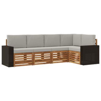 vidaXL Conjunto De Sof&aacute; Seccional Con Coj&iacute;n 5 Pcs Natural Y Gris Claro Vidaxl