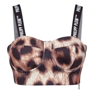 Philipp Plein Tops, Dames, Bruin, L, Satijn, Top Luipaard