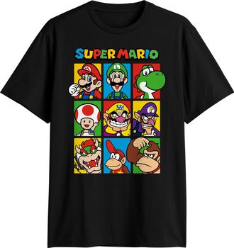 Mad Engine Nintendo Super Mario Bros 9-Block Character Square T-Shirt, Black, Medium