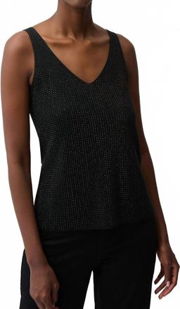 Joseph Ribkoff Metallic Knitted Camisole With Rhinestones In Black