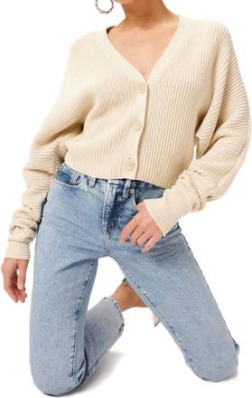 Good American V-Neck Slouchy Cardigan Sweater In Ivory