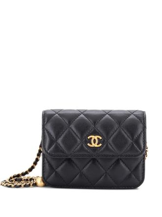 Chanel Pearl Crush Flap Clutch with Chain Quilted Lambskin Mini crossbody bag - Zwart