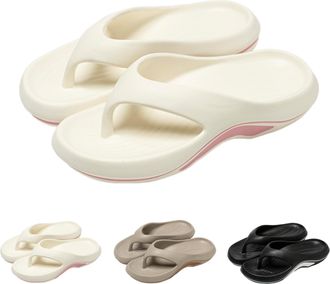 Generic Pillow Arch Support Flip Flops, Comfortable Platform Walking Cloud Slides Non-slip Orthopedic Slippers Sandals (White Pink, Adult, Women, 7, Numeric R