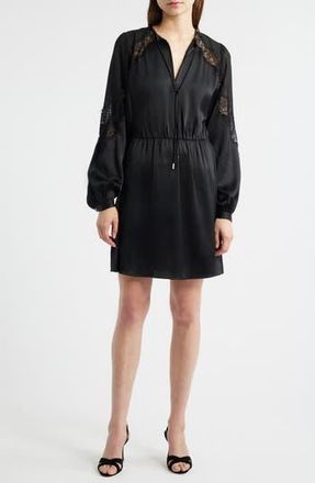 BOSS Dlassys Long Sleeve Satin & Lace Dress in Blk at Nordstrom Rack, Size 10