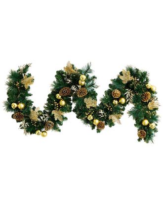 Nearly Natural 9Ft. Pre-Lit Artificial Golden Frosted Christmas Garland