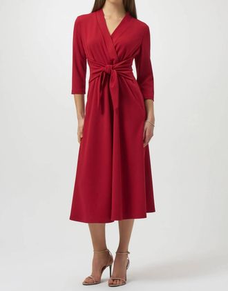 Joseph Ribkoff Scuba Crepe Fit And Flare Midi Dress In Deep Cherry