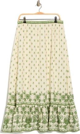 Max Studio Border Print Pull-On Maxi Skirt in Cream/Green Rustic Loom at Nordstrom Rack, Size X-Small