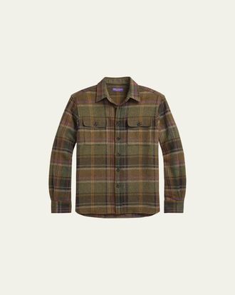 Ralph Lauren Purple Label Mens Wool-Cashmere Sport Shirt with Suede Patches