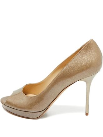 Jimmy Choo London peep-toe leather platform pumps - Gold