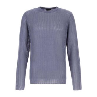 Giorgio Armani Round-neck Knitwear, male, Blue, Size: M Air Force Silk Blend Sweater
