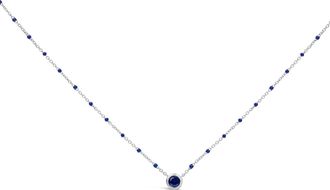 House of Brilliance Sterling Silver Created Sapphire Bead Chain Necklace 18 Inch