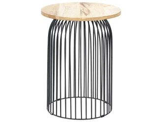 Beliani Mesa Auxiliar De Madera De Mango Clara Negro 36 Cm Mesa De Caf&eacute; Moderno Wills
