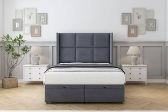 Comfort Beds Charlie Plush Ottoman Bed Base-54 Wingback Headboard in Dark Grey | Size: Double