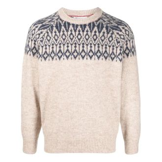 Brunello Cucinelli MenS Beige Patterned Knit Sweater, Size 38