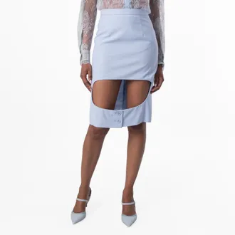 Burberry Pale Blue Wool Canvas Step-through Pencil Skirt, Brand Size 8 (US Size 6)