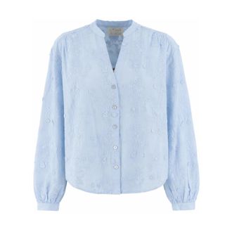 MC2 Saint Barth Blouses, female, Blue, Size: XS Mandarin Collar Embroidered Shirt
