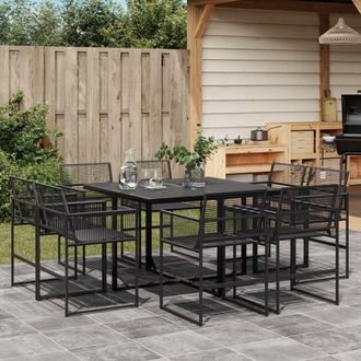 Berkfield Home 9 Piece Garden Dining Set Black Poly Rattan