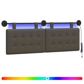 vidaXL Cabecero Colgante Con Luz Led Gris Cuero Sint&eacute;tico Vidaxl