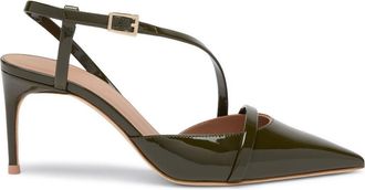 Malone Souliers Valeria 70 Patent Slingback Pumps - Khaki