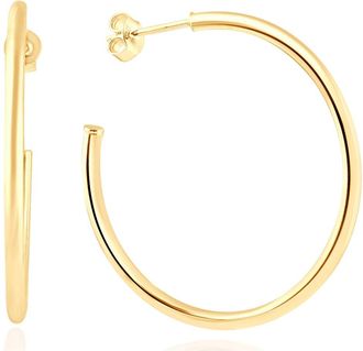 Pompeii3 14k Yellow Gold 2mm Designer Hoops Womens Earrings 1 3/4 Tall 1.60grams