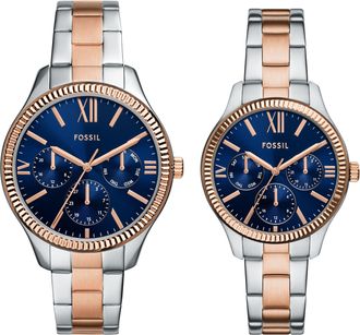 Fossil Outlet Mens Rye Multifunction Two-Tone Stainless Steel Watch