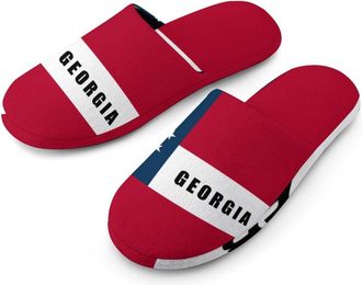 Generic Georgia State Flag U.S.A. Mens House Slippers Slip Indoor Slipper On Shoes Warm Outdoor