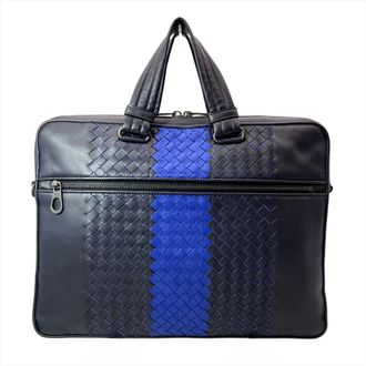 Bottega Veneta Intrecciato Navy Leather Briefcase (Pre-Owned)