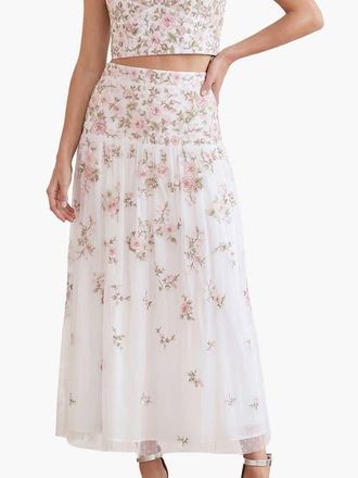 Needle & Thread Eden Rose Ankle Skirt in Swan White/multi at Nordstrom, Size 10
