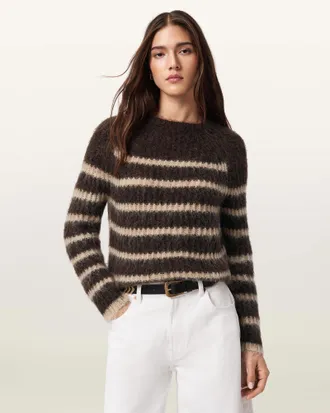 AllSaints Main: 40% Polyamide, 30% Wool, 30% Mohair Riga Striped Crew Neck Jumper, Size: XS