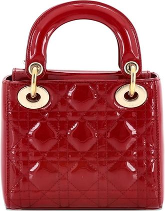 Dior Lady Dior Chain Bag Cannage Quilt Patent Mini satchel - Rosso