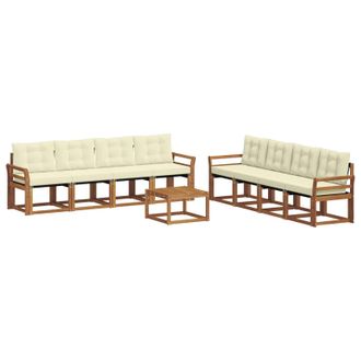 vidaXL Conjunto De Sof&aacute;s De Exterior Con Coj&iacute;n 9 Pcs Natural Y Crema Vidaxl