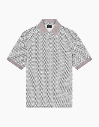 A|X Armani Exchange Mens Regular Fit Monogram Beige Polo Shirt - Cream - Size: 38