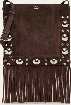 Valentino Garavani Nellcote Studded Fringe Suede Crossbody Bag