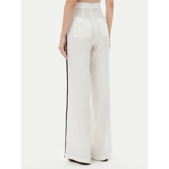Kaos Kaos, Broeken, Dames, Wit, M, Linnen, Linnen Broek met Decoratieve Bies