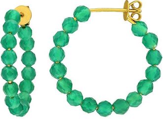 Rina Limor Silver 4.96 Ct. Tw. Green Onyx Hoop Earrings