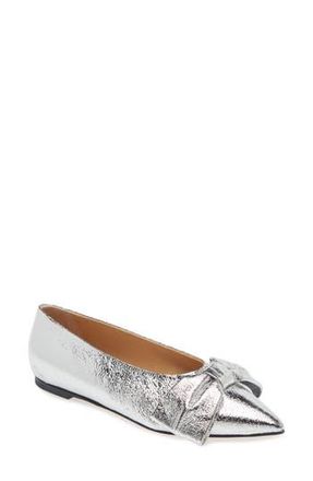 Dear Frances Bow Pointed Toe Flat in Silver at Nordstrom Rack, Size 9Us / 39Eu