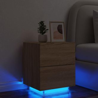 vidaXL Vidaxl - Mesita De Noche Con Luces Led Madera De Ingenier&iacute;a Roble Sonoma
